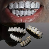 Lianfudai Teeth Grillz Set For Unisex Top Bottom Mouth Gold Silver Color Teeth Grills Tooth Cap Removable Dental Fashion Jewelry