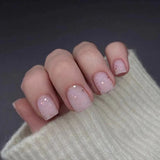 Lianfudai 24Pcs Short Square False Nails Aurora Silver Glitter Gradient Design Detachable Fake Fingernails Full Cover Press on Nails