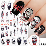 Lianfudai 3D Halloween Nail Art Stickers Horror Ghost Skull Evil Eye Anime Decals Bloody Rose Sticker for Nail Manicure Decoration LEBF956