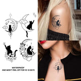 Lianfudai Moon and Black Cat, Long-Lasting Waterproof 1-2 Weeks, Temporary Tattoo, Realistic Semi-Permanent Fake Tattoo