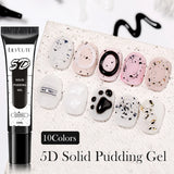 Lianfudai 10ML 5D Solid Pudding Nail Gel Polish Semi Permanent UV Gel Nail Art No-Wipe Gel Nail Polish Liner Emboss Painting Gel