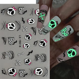 Lianfudai Luminous Nail Stickers Glow In Dark Halloween Nail Art Decoration Cartoon Skull Ghost Sliders Bones Spider Decal Tattoo GLYB-018