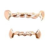 Lianfudai Hip Hop Glossy Two Teeth Grills Top Bottom Fangs 14K Gold Plated Tooth Caps For Women Men Jewelry Halloween Cosplay