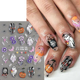 Lianfudai 5D Ghost Halloween Nail Art Stickers Cartoon Pumpkins Skulls Flowers Nail Decals Y2K Halloween Self-Adhesive Manicure Deco JI-5D