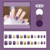 Lianfudai 24P Cute Childlike Rainbow Nail Art Full Cover Artificial Fake Nails Wearing Reusable False Nails Ballerina Press on Nail Art