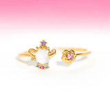 Lianfudai New Sweet Colorful Zircon Flower Animal Princess Open Adjustable Ring For Women Girls Cute Fshion Jewelry Gift