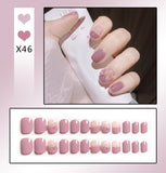 Lianfudai 24Pcs French With Drill Short Fake Nails Press On Nail Tips Artificial Full Cover Cute Bow Wearing False Nails Art Free Shipping