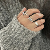 Lianfudai Fashion Pentagram Geometric Star Ring For Women Adjustable Finger Ring Jewelry Vintage Irregular Aesthetics Y2k Accessories