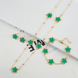 Lianfudai New Sweater Chain Five Point Star Creative Plant Plum Blossom Jewelry Set Shell Simple Bracelet/Necklace/Earrings Women's Clover