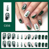 Lianfudai 24Pcs Short Press on Nail Christmas Tree Snowflake French Glitter Fake Nails Dark Green Wearable Nail for Women&Girl Nail Art