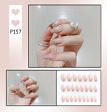 Lianfudai 24Pcs French With Drill Short Fake Nails Press On Nail Tips Artificial Full Cover Cute Bow Wearing False Nails Art Free Shipping