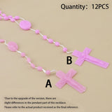 Lianfudai 12 PCS/Lot Factory Wholesale Multi-color Rosary Prayer Beads Classic Old Plastic Cross Pendant Necklaces Catholic Prayer Jewelry