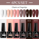 Lianfudai 6Pcs/Set Nude Color Gel Nail Polish Set Kit Spring 6 Colors UV LED Nail Art Gel Vernis Semi Permanent Base Top Coat