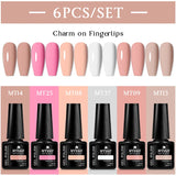 Lianfudai 6Pcs/Set Nude Color Gel Nail Polish Set Kit Spring 6 Colors UV LED Nail Art Gel Vernis Semi Permanent Base Top Coat