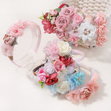 Lianfudai 1pcs Kids Artificial Flower Hairband Crown Headband Baby Hair Accessories Girls Sweet Floral Hair Hoop Party Headwear Gifts