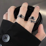 Lianfudai Kpop Y2K Cute Goth Bowknot Ring Punk Vintage Heart Irregular Geometry Rings For Women Girls Grunge 2000s EMO Jewelry Accessories