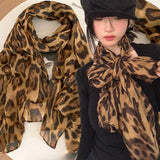 Lianfudai Y2K Retro Leopard Print Scarves Women Girl Sunscreen Winter Soft Comfortable Scarf Warm Daily Casual Scarf Fashion Accessories