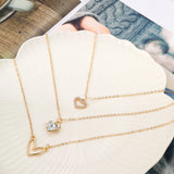 Lianfudai Crystal Zircon Heart Star Charm Layered Pendant Necklace Set for Women Charms Fashion Square Rhinestone Female Vintage Jewelry