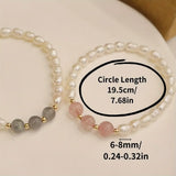 Lianfudai 6-7mm Rice Shape Freshwater Pearl Bracelet for Women 19.5cm/7.68inch Moonstone Crystal Bracelet Christmas New Year Gifts