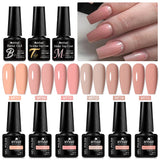 Lianfudai 6Pcs/Set Nude Color Gel Nail Polish Set Kit Spring 6 Colors UV LED Nail Art Gel Vernis Semi Permanent Base Top Coat