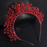 Lianfudai Trendy Red Crystal Bridal Crown Wedding Hair Accessories for Woemn Headdress Party Jewelry Bride Headpiece Tiara Bridal Headwear