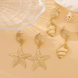 Lianfudai A Pair of Summer Travel Ocean Shells Seashells Starfish Pendants Earrings, Fashionable Temperament Women's Beach Party Jewelry