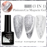 Lianfudai 7ML Rose Gold Foils Effect Platinum Cat Magnetic Gel Nail Polish Silver Moonlight for Fall Winter Manicure Nail Art Gel