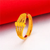 Lianfudai Ethiopia Dubai Flower Gold Color Arab Rings Resizable For Women Wedding Jewelry African Party Gift Nigerian Jewellery