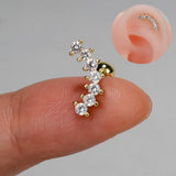 Lianfudai 1PC  Flower Leaf Tragus Helix Piercing Studs Earrings Women Mini Crystal CZ Stainless Steel Earings Girls Ear Bone Fine Jewelry