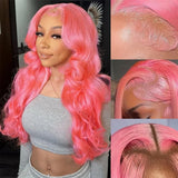 Lianfudai Body Wave 13x4 13x6 Hd Lace Frontal Wig Pre Plucked Transparent Colored Lace Front Pink Wig For Women Human Hair Wigs