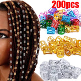 Lianfudai 100/200pcs Gold Silver Dreadlock Hair Rings Adjustable Cuff Clip Hair Braids Dirty Braids Beads Hairpin Jewelry Hair Accessories