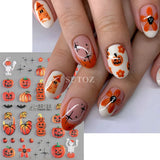 Lianfudai 5D Ghost Halloween Nail Art Stickers Cartoon Pumpkins Skulls Flowers Nail Decals Y2K Halloween Self-Adhesive Manicure Deco JI-5D