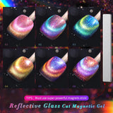 Lianfudai 10ml Double Light Reflective Glass Cat Magnetic Gel Sparkling Rainbow Color Gel Nail Polish Varnis Semi Permanent