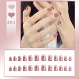 Lianfudai 24Pcs nail art fake nails French microd rilling simple Full Seamless Removable False Nail Ballerina Press On Nails Art Tips Set