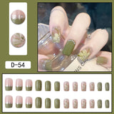 Lianfudai 24Pcs nail art fake nails French microd rilling simple Full Seamless Removable False Nail Ballerina Press On Nails Art Tips Set