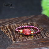 Lianfudai Natural Vermilion Garnet Beaded Rose Ring Purple Gold Sand Love Buddha Head Ring Fashion Jewelry Gift for Women