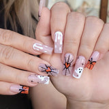 Lianfudai current nail trends 2023  24Pcs Almond False Nails Halloween Press on Fake Nails with Skull Head Spider Web Ghost Design Ballet Full Cover Nail Tips