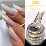 Lianfudai 7ML Glitter Gel Nail Polish Sparkling Semi Permanent UV Gel Colorful Shinning Gel Varnish Nail Art Soak Off UV LED Gel