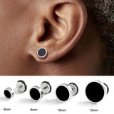 Lianfudai Men's Earings Titanium Steel Round Black Oil Drip Stud Earrings For Men Korean Fashion Stainless Steel Punk Jewelry Accessories