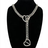 Lianfudai 1 Pc Fashion Love Heart Thick Chain Exaggerat Personality Simple Silver Colour Necklace Men Women Daily Party