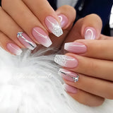 Lianfudai 24Pcs Gradient White Fake Nail Short Square Ballet Simple False Nails Press on Wearable Nude Nails Art Full Cover Manicure Tips