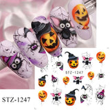 Lianfudai Halloween Nail Art Stickers Evil Pumpkin 3D Nail Decals Cartoon Skull Water Transfer Sticker DIY Festival Nail Decorations