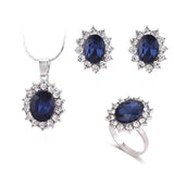 Lianfudai Luxury Designer Set for Girlfriend and Mother Blue Zircon Crysta Necklace Earrings Ring Sets Bridal Accessories Three Piece Gift