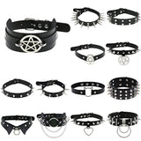 Lianfudai 2024 Black Necklace Vintage Charm Gothic Spike Rivet Collar Pendant Leather Pentagram Harajuku Women Punk Choker Necklace