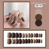 Lianfudai 24pcs Brown Leopard Finished Scrub Fake Nails Art Reusable Full Cover Artificial Press On False Nails Women Nail Art Decoration