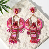 Lianfudai Bohemian Starfish Lobster Conch Seed Bead Drop Earrings for Women Handmade Ocean Animal Earrings Summer Beach Jewelry