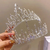 Lianfudai New Luxury White Crystal Tiara For Women Girls Wedding Birthday Party Dress Elegant Queen Bridal Bride Crown Accessories