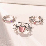 Lianfudai Pink Love Heart Rings for Women Opening Personality Thorn Finger Ring Fashion Sweet Girls Jewelry Wedding Party Accessories