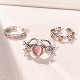 Lianfudai Pink Love Heart Rings for Women Opening Personality Thorn Finger Ring Fashion Sweet Girls Jewelry Wedding Party Accessories 2023