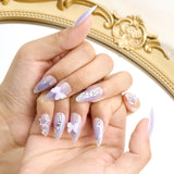 Lianfudai 96PCS Glossy Medium Almond Press On Nails Reflective Glitter Cat Eye Fake Nails Sparkling Full Cover False Nails For Women Girls